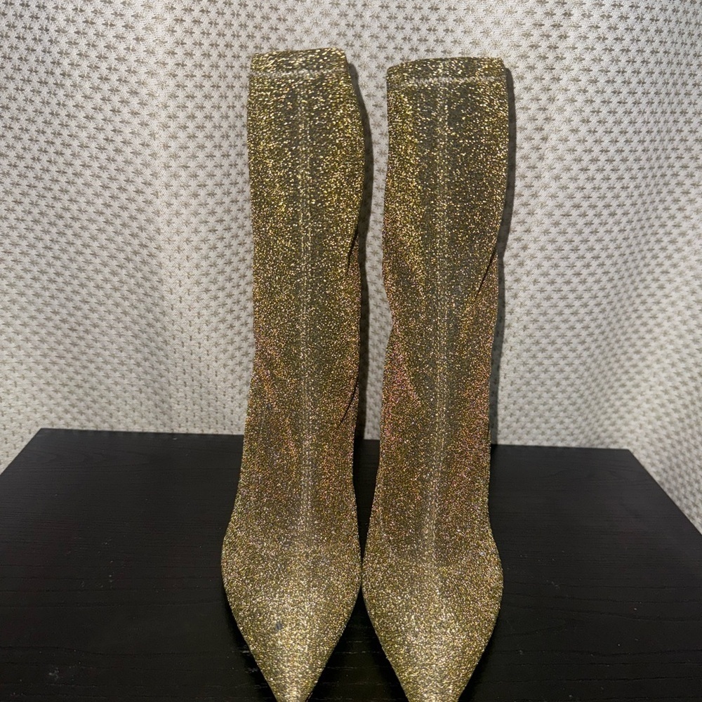 Marc Fisher LTD Breezy gold glitter stretch sock ankle boots - Picture 3 of 8
